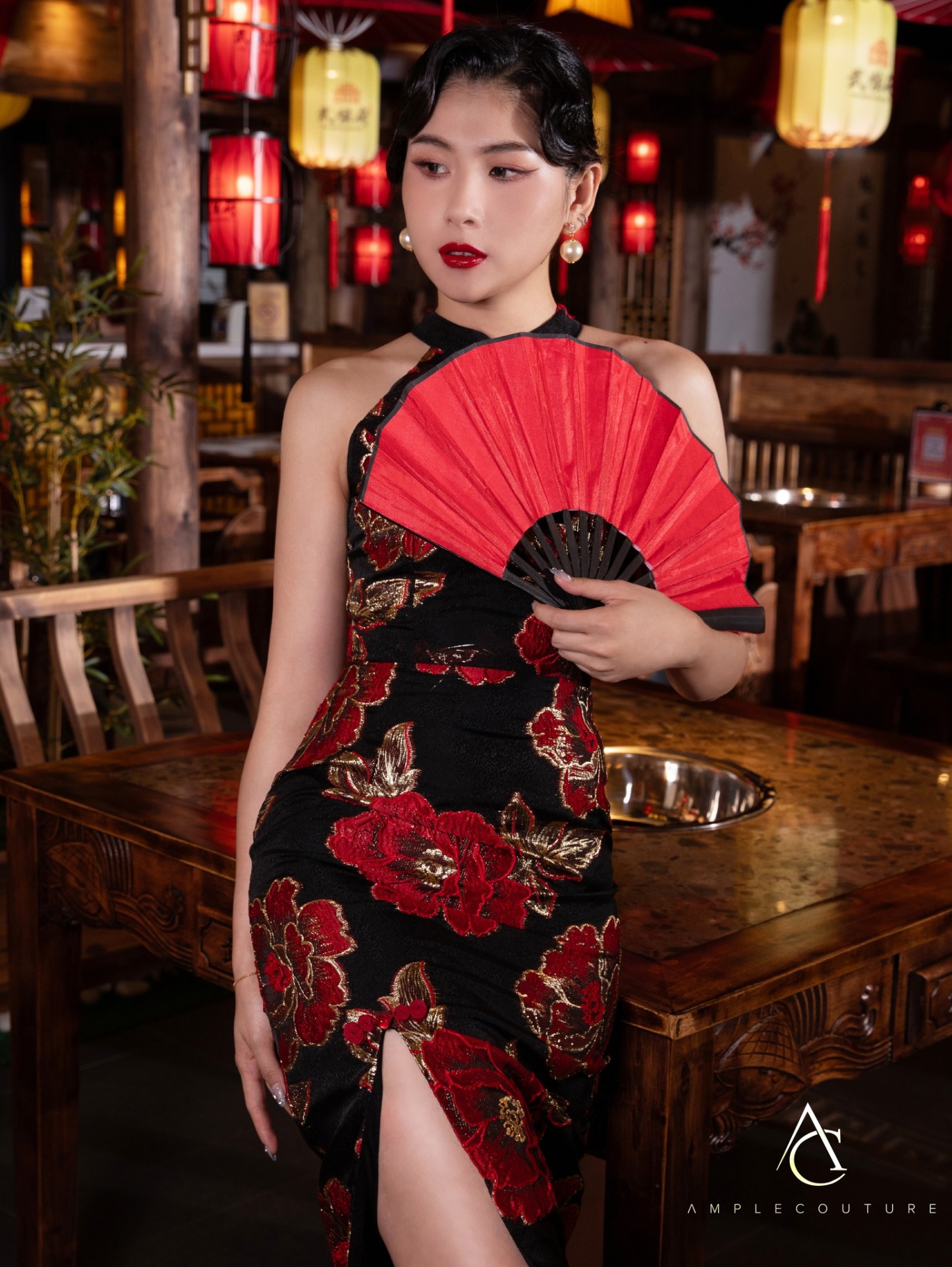 Flower Cheongsam Halter Dress AC603 (SPO)