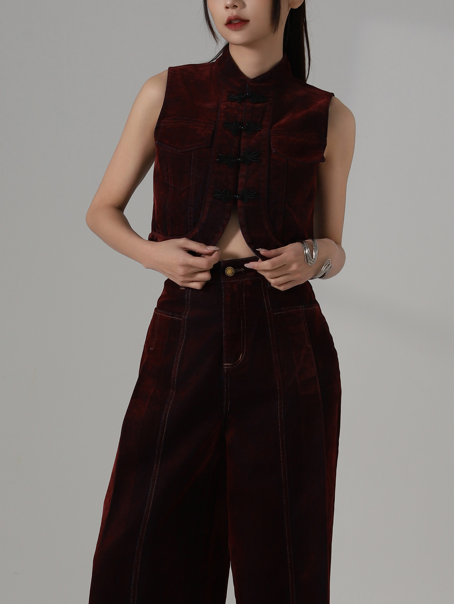 Denim Halter Top And Shorts Set AC854