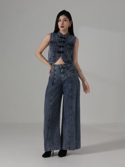 Denim Halter Top And Shorts Set AC854