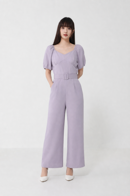 Sweetheart Neckline Side Pocket With Belt Jumpsuit 