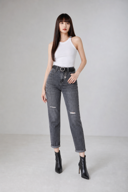 Denim Ripped Long Pants 17075