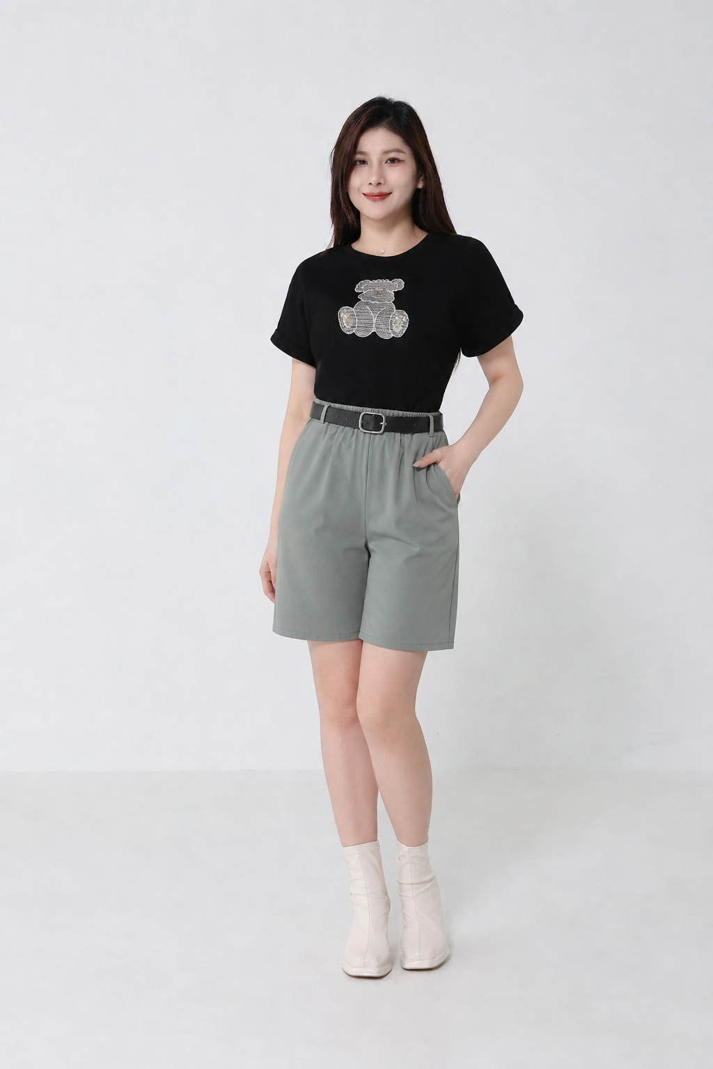 High Waist Side Pocket With Belt Short Pants 