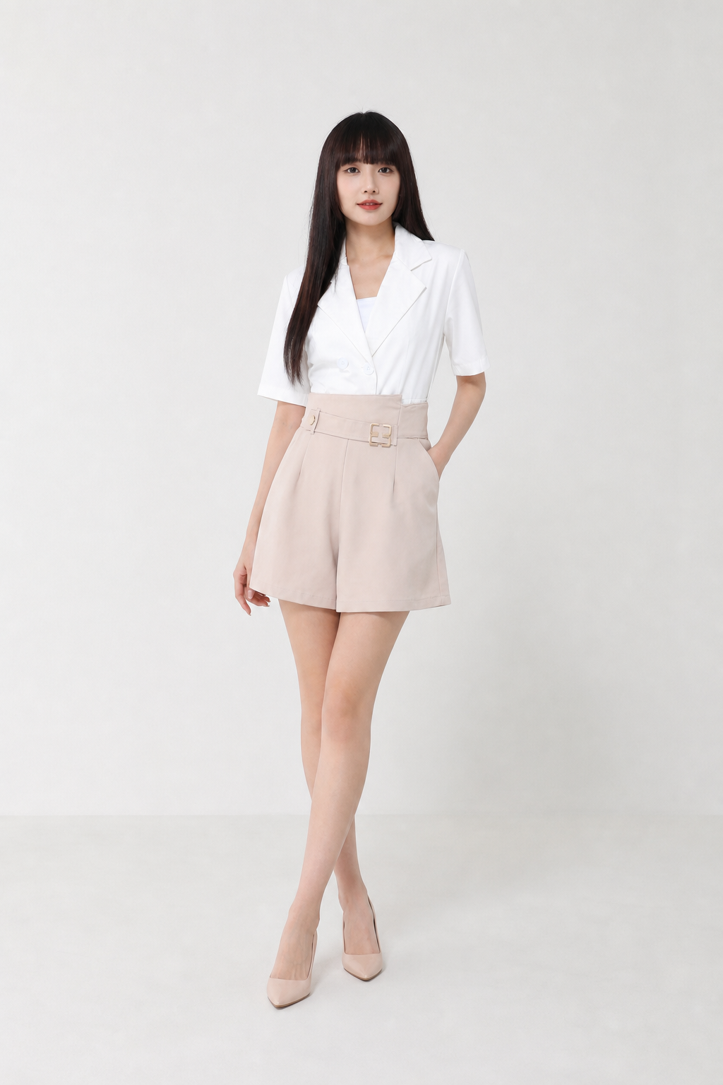 High Waist Front Pocket With Buckle Short Pants 17821