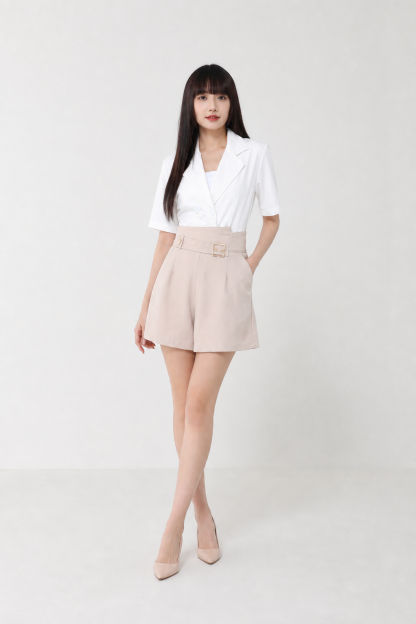 High Waist Front Pocket With Buckle Short Pants 17821