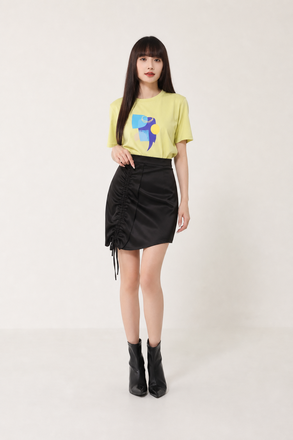 Drawstring Pleated Short Skirt 16209