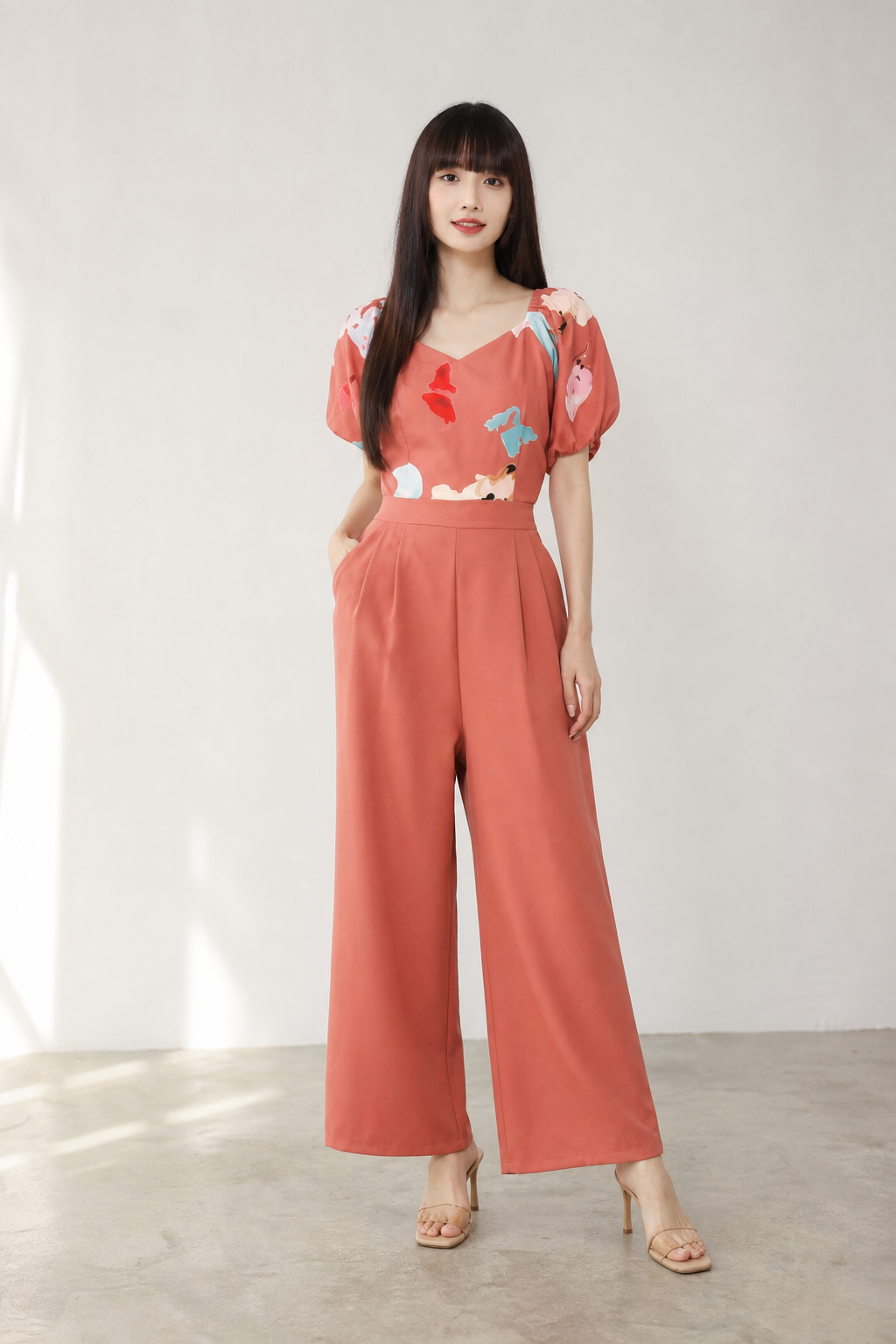 Puff Sleeve Sweetheart Neckline Jumpsuit 16252