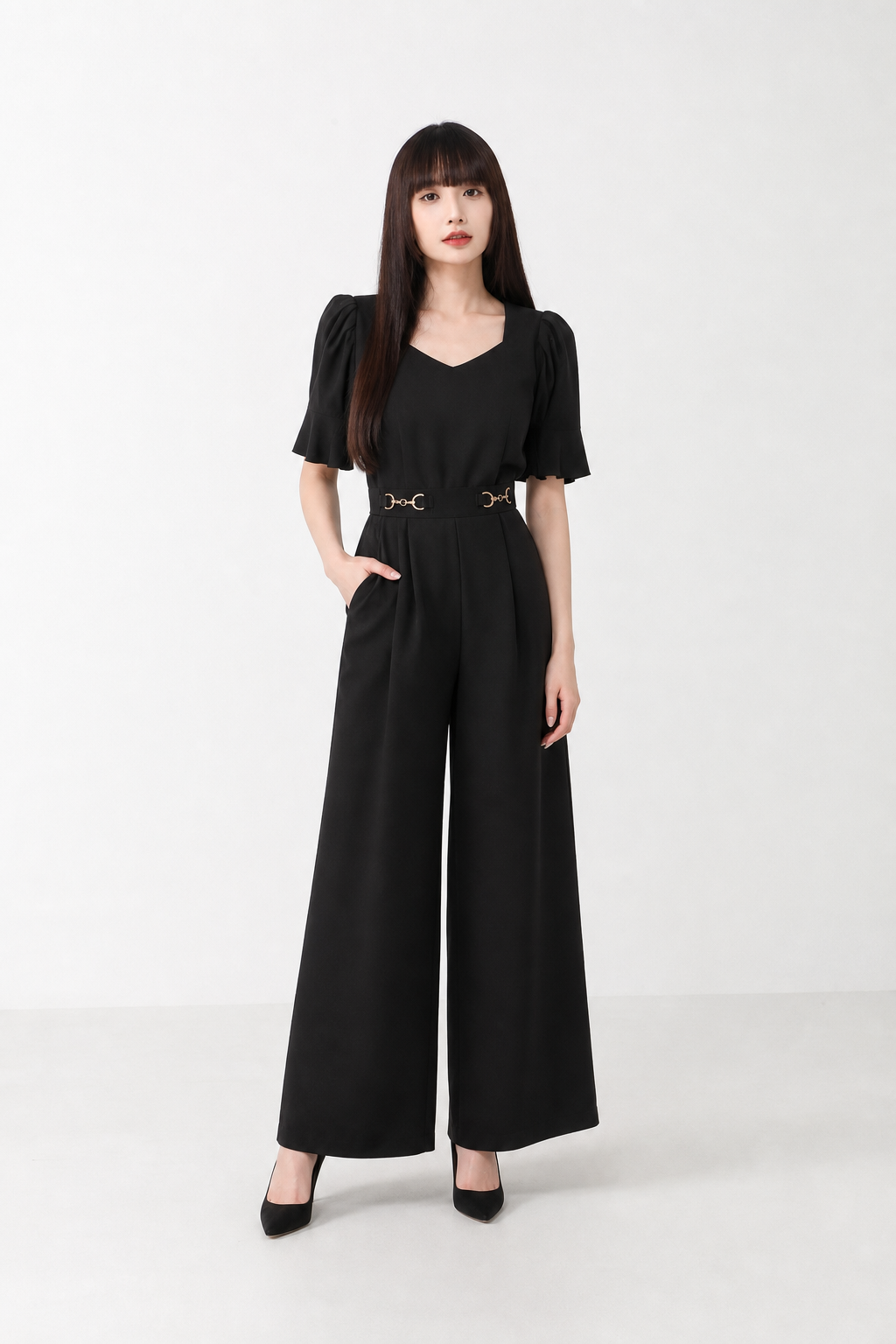 Decorative Belt Basic Jumpsuit 17151