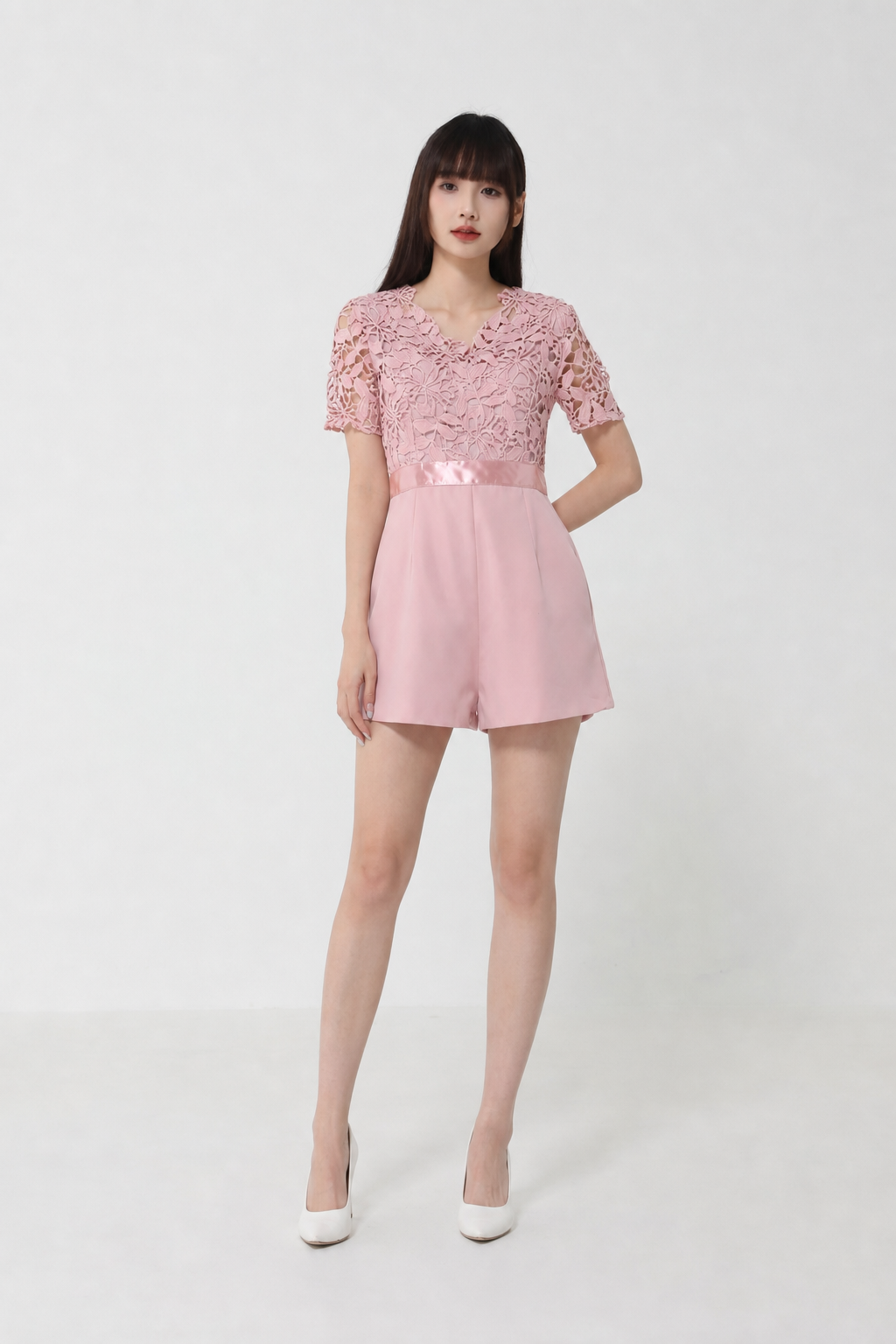 V Neck Eyelet Jumpsuit 