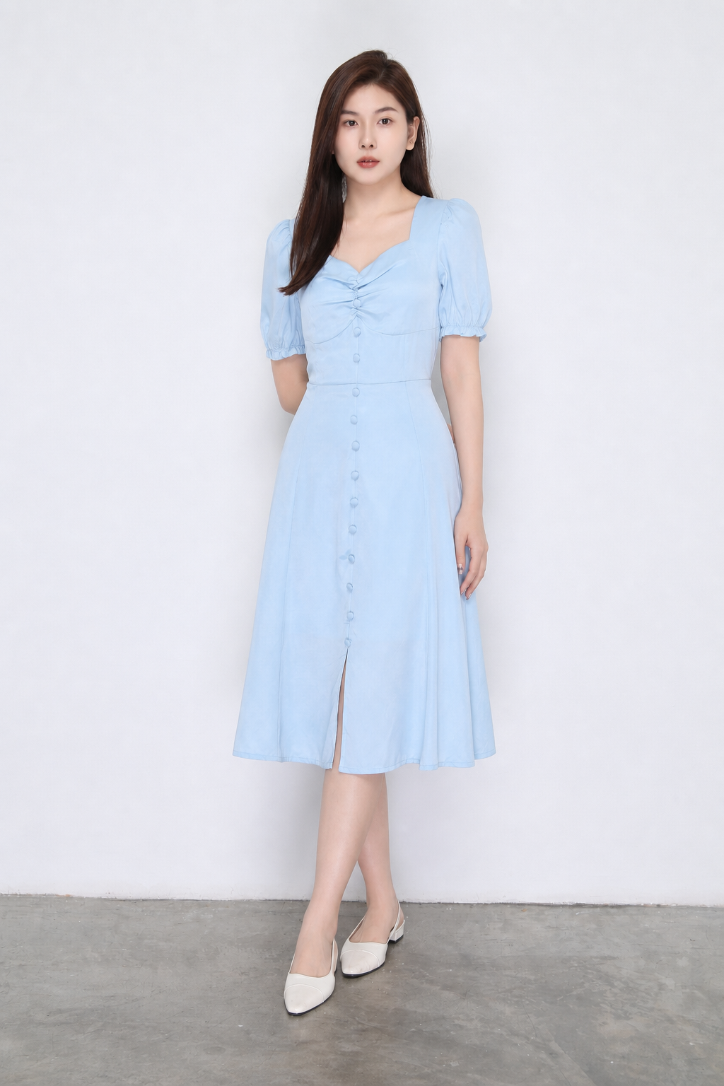 Sweetheart Neckline Pleated With Decorative Button Dress
