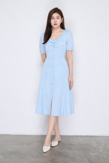 Sweetheart Neckline Pleated With Decorative Button Dress 