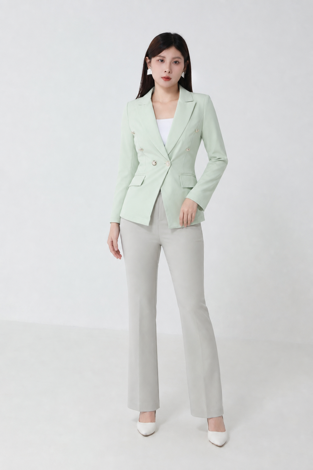 Long Sleeve With Front Decorative Button Blazer 