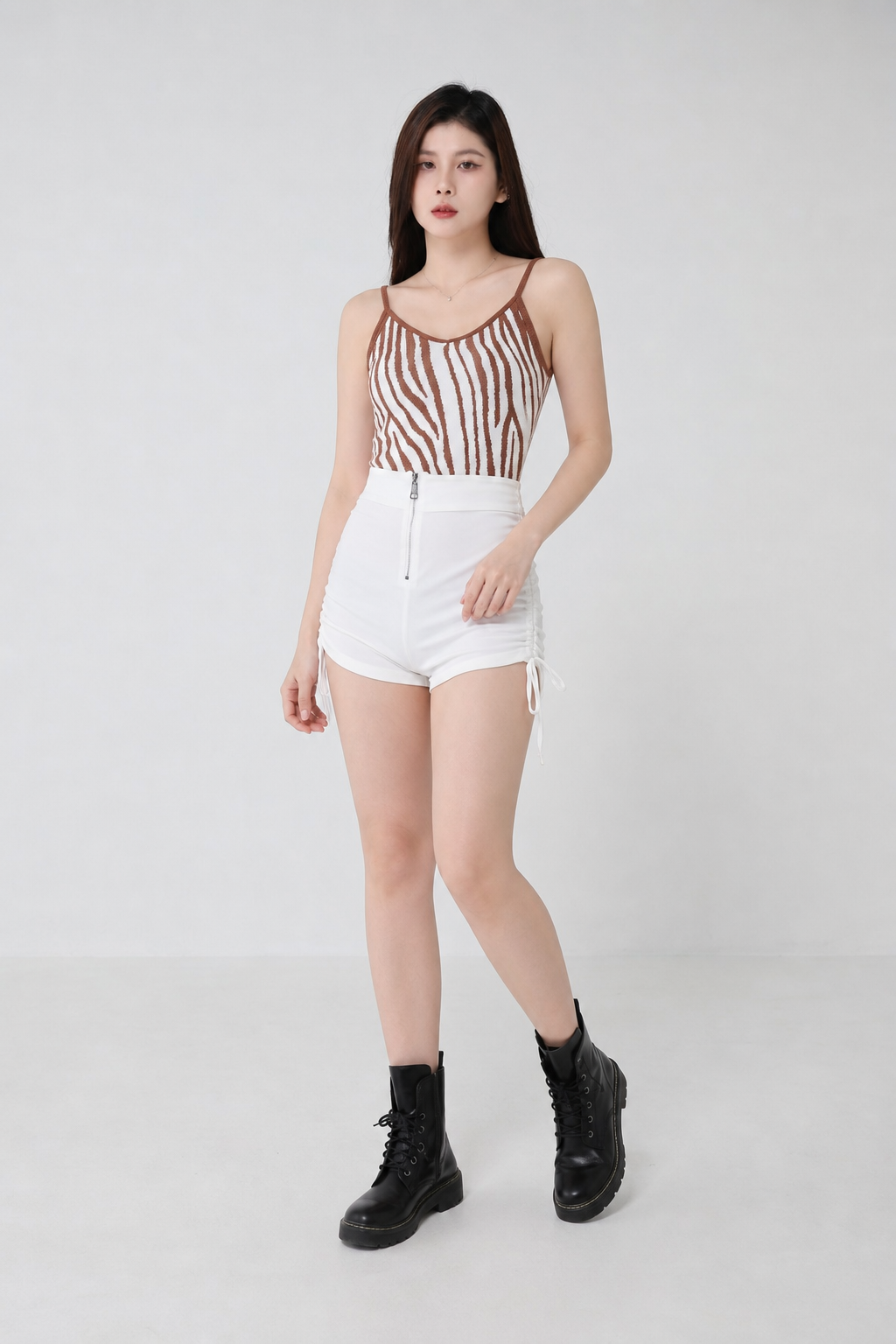 High Waist Drawstring With Zip Short Pant 19906
