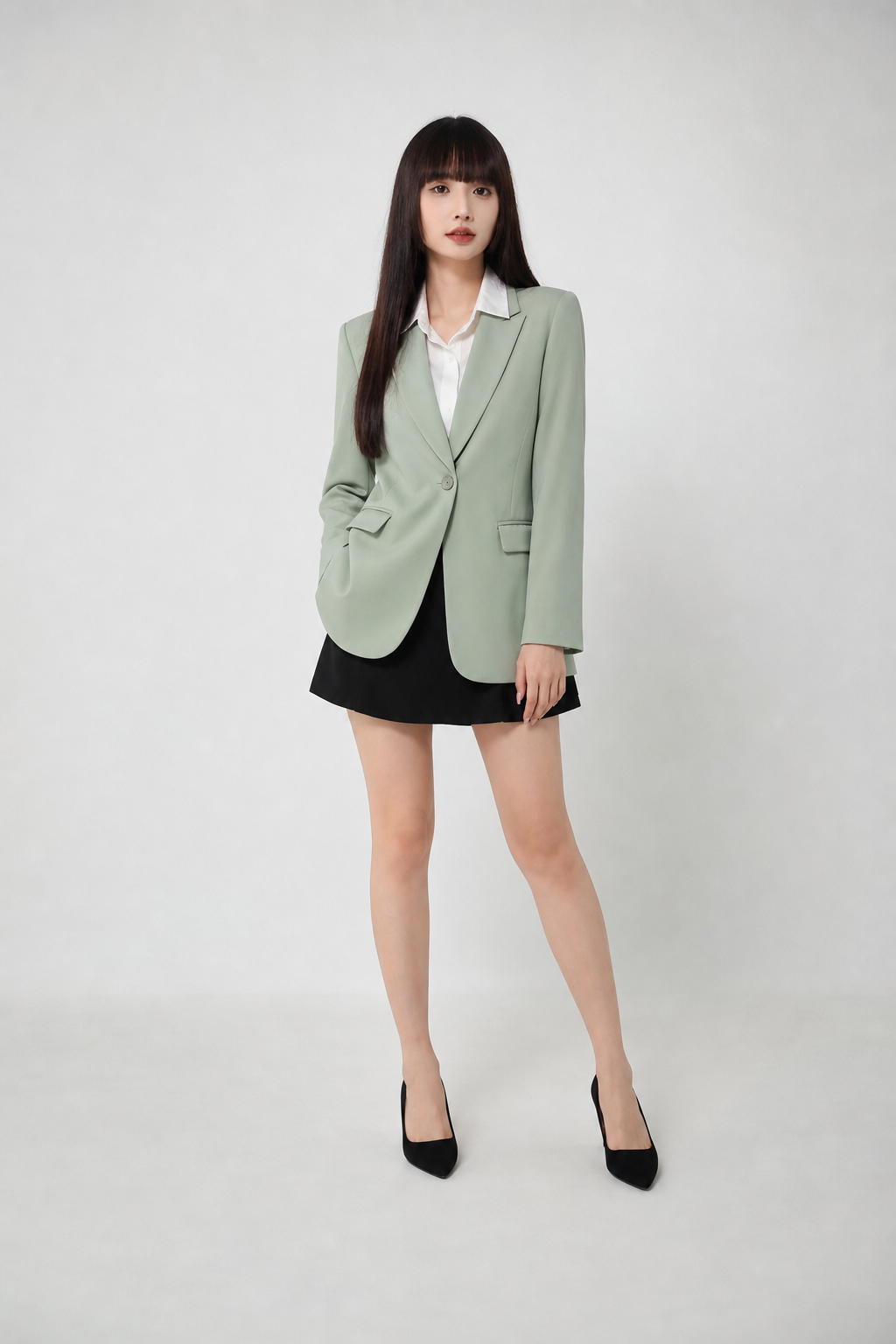 Collared Long Sleeve Front Buttton Blazer 17923