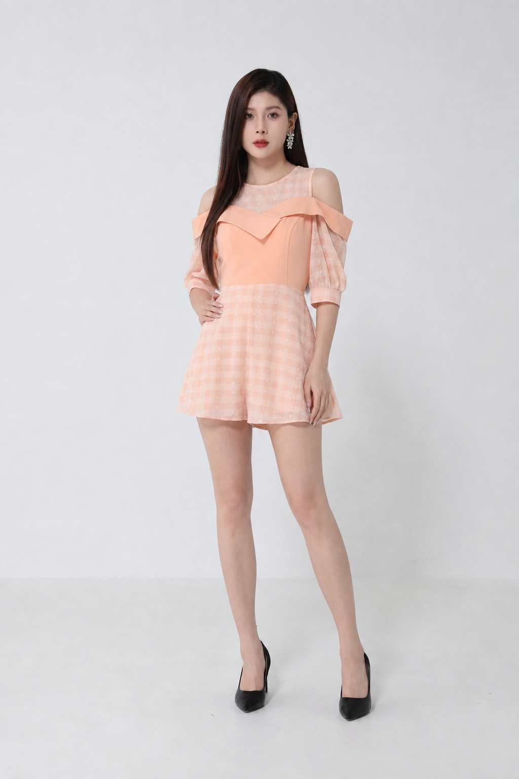 Checker Shoulder Hole Jumpsuit