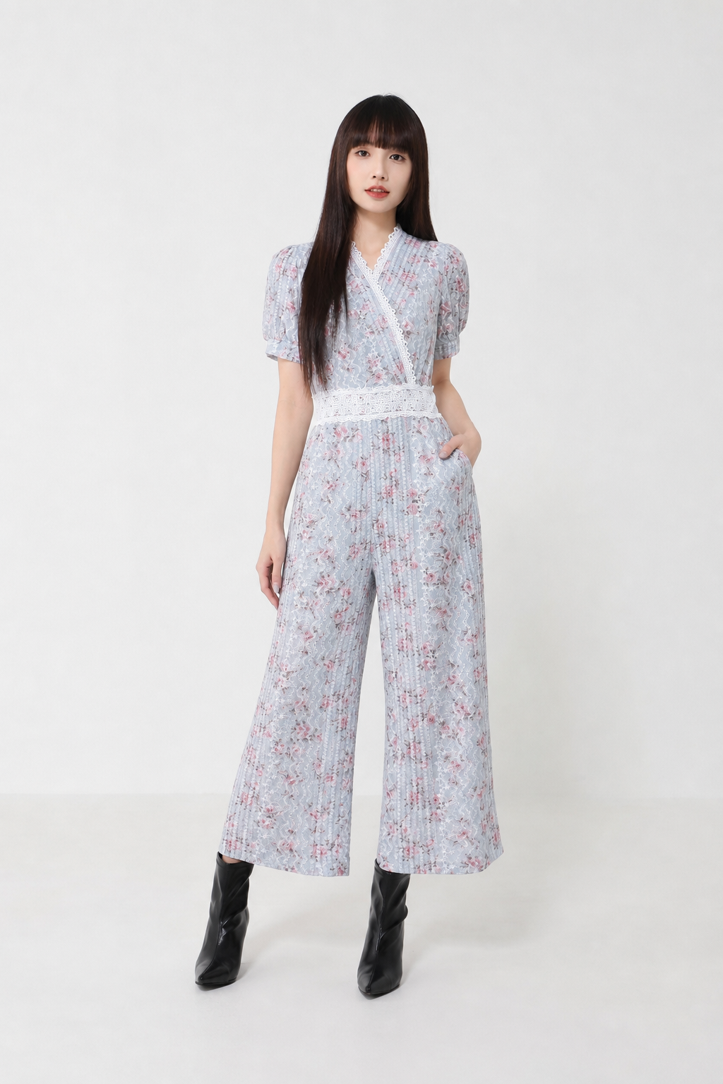 Floral Crochet Jumpsuit Side Pocket 20324