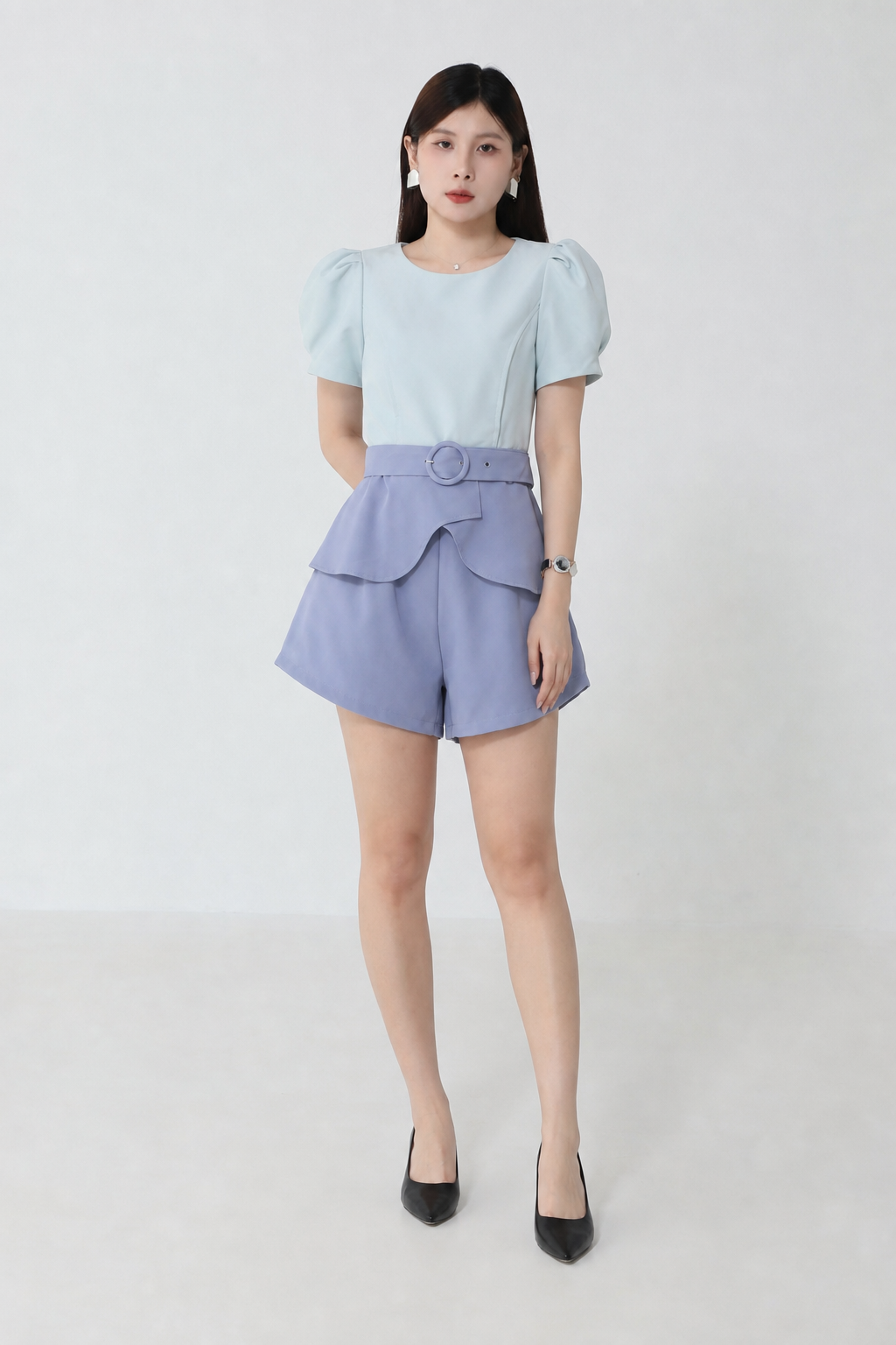 Two Tone Ruffles With Belt Jumpsuit 