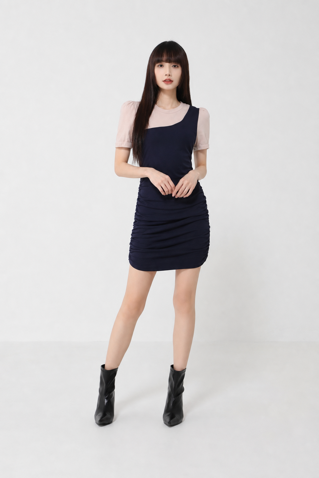 Fake Two Piece With Side Drawstring Dress