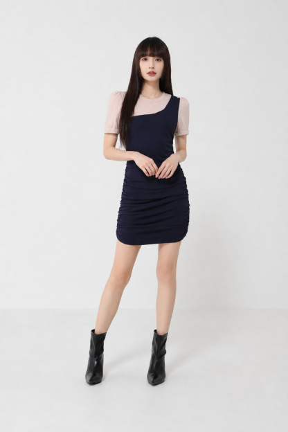 Fake Two Piece With Side Drawstring Dress 