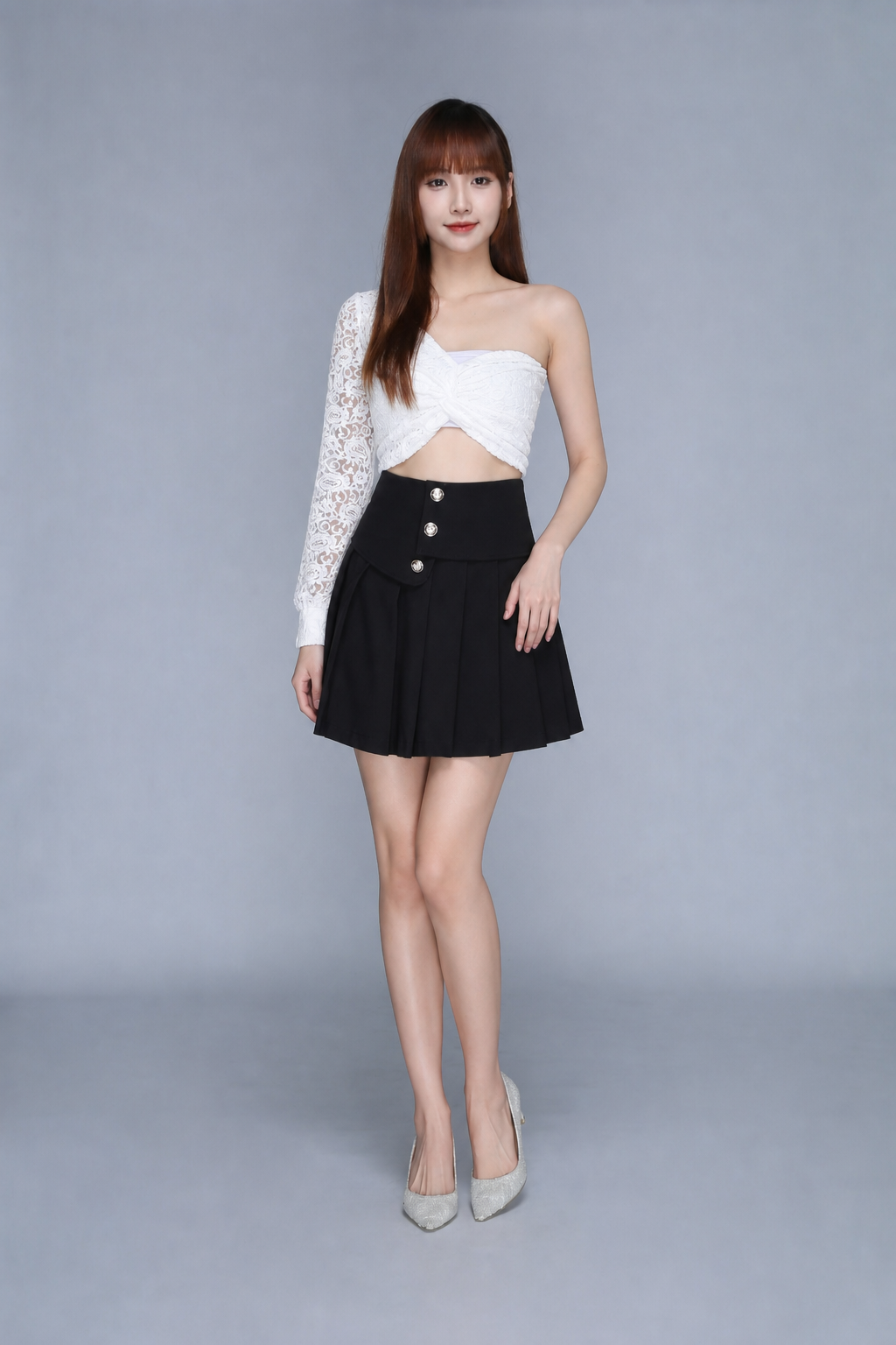 Front Decorative Button Pleat Skirt Pant 