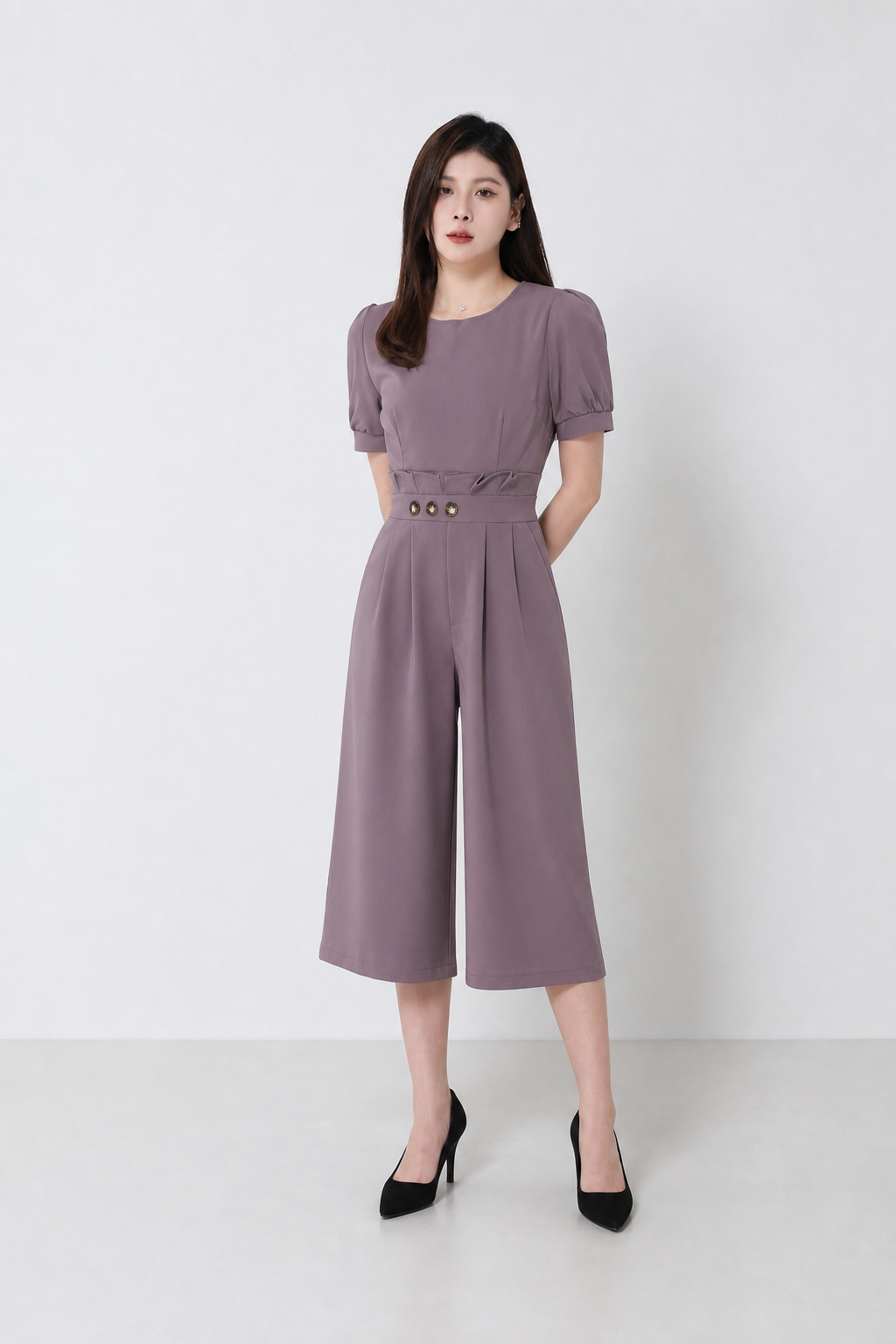 Side Decorative Button Jumpsuit 15196