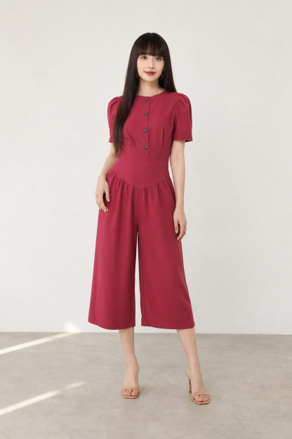 Formal Front Button Medium Long Bottoms Jumpsuit 16369