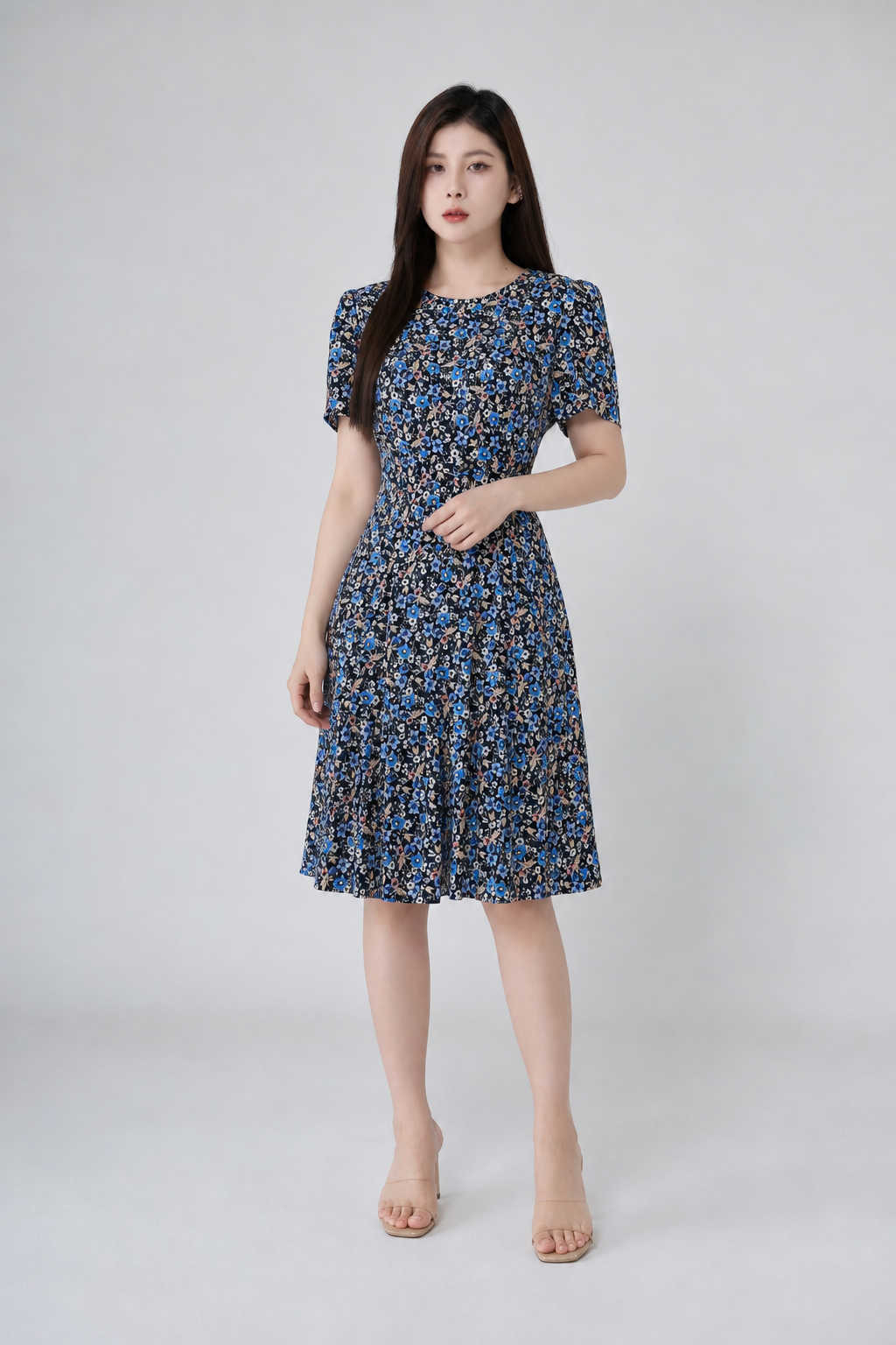 Floral Round Neck Flare Dress 18855