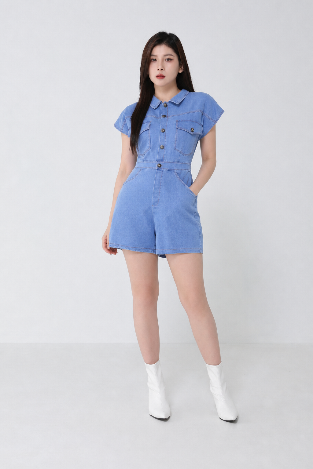 Denim Sleeveless Front Button Jumpsuits 18856
