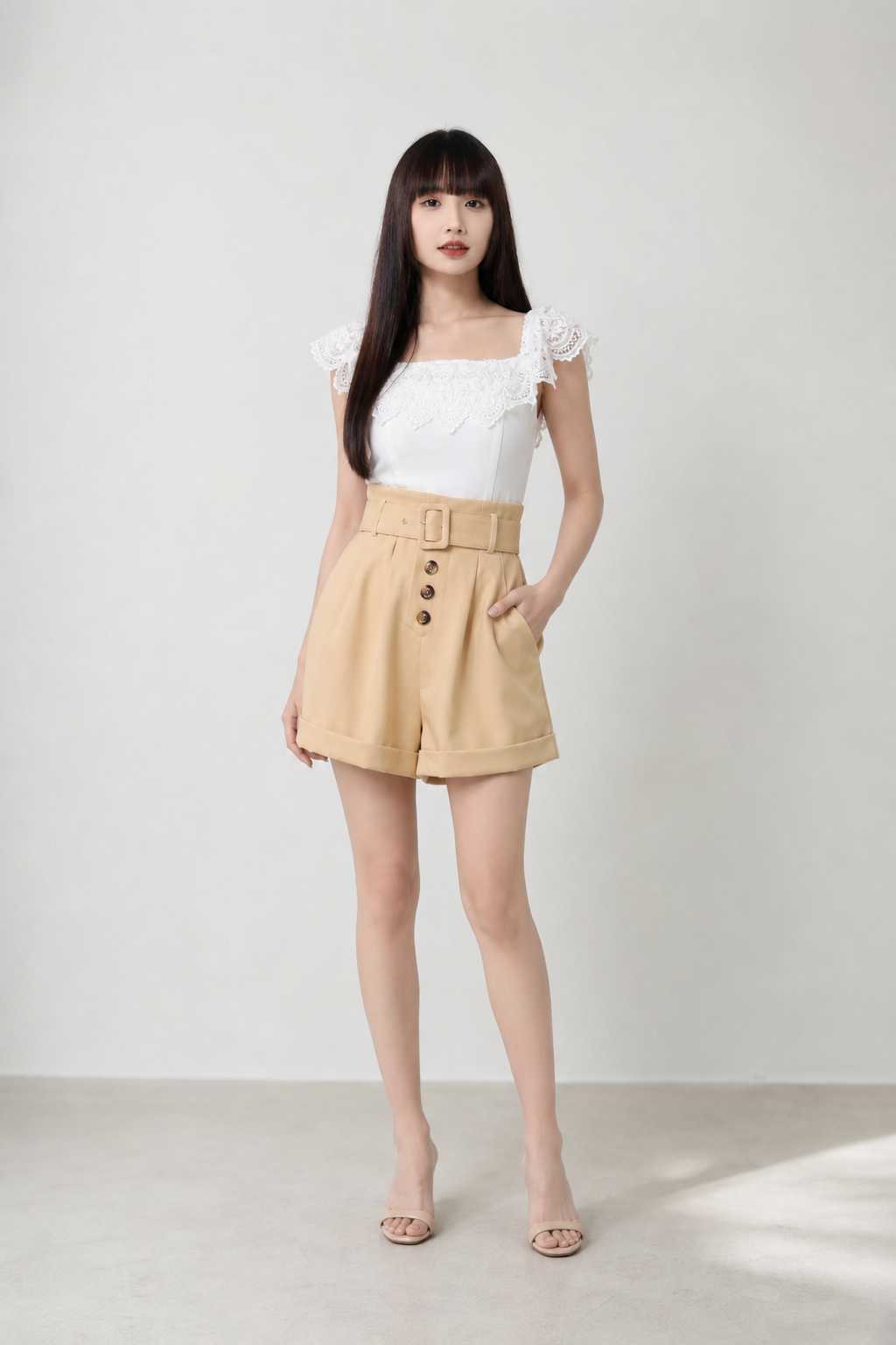 Two Tone Off Shoulder Front Pocket With Belt Jumpsuit 18289