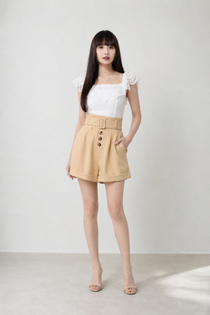 Two Tone Off Shoulder Front Pocket With Belt Jumpsuit 18289