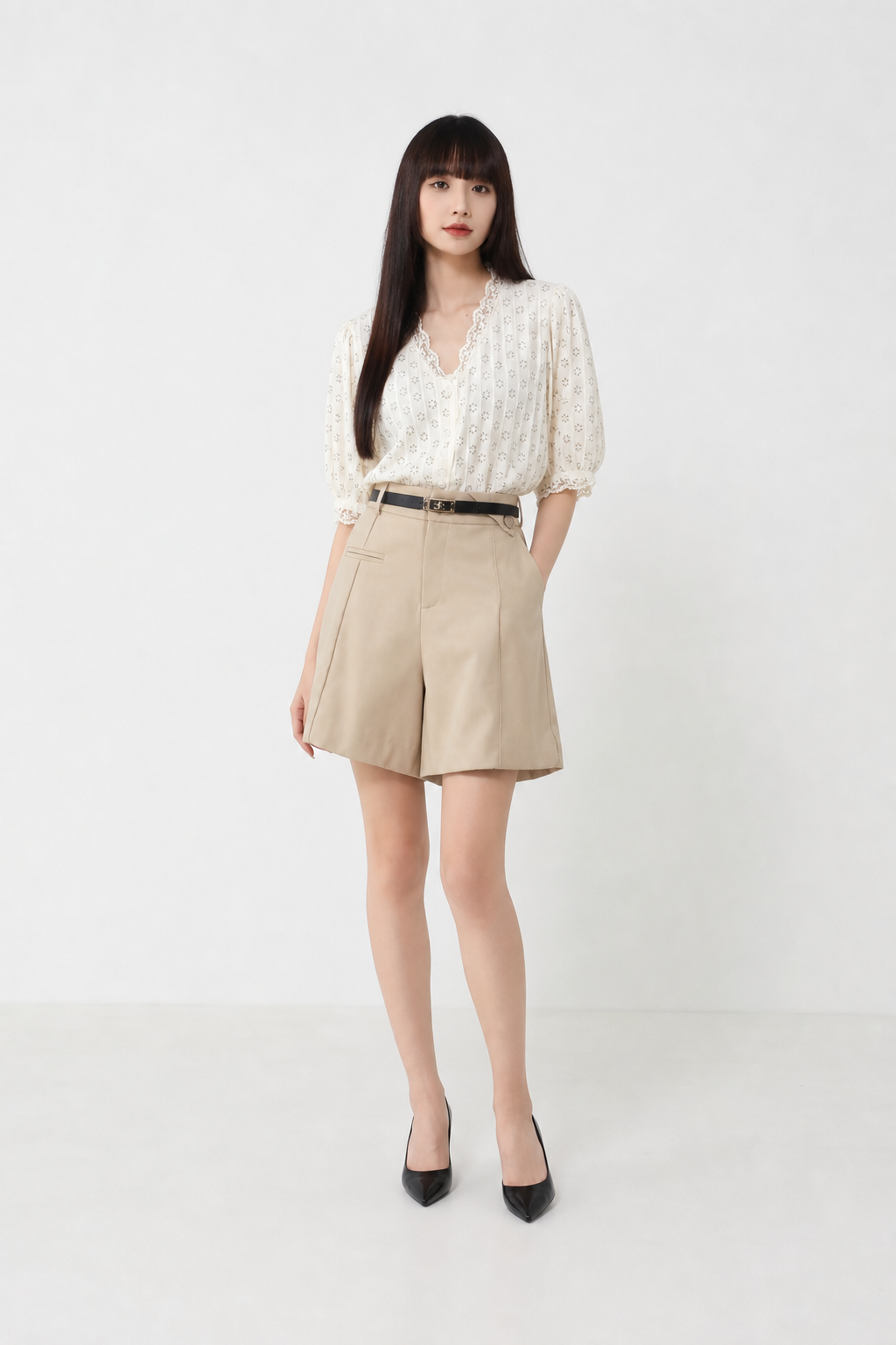 High Waist With Decorative Button With Belt Short Pants 17325