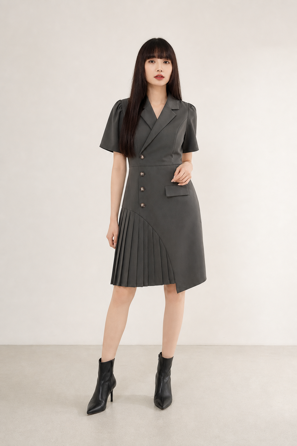 Formal Wrap With Side Pleated Dress 16553