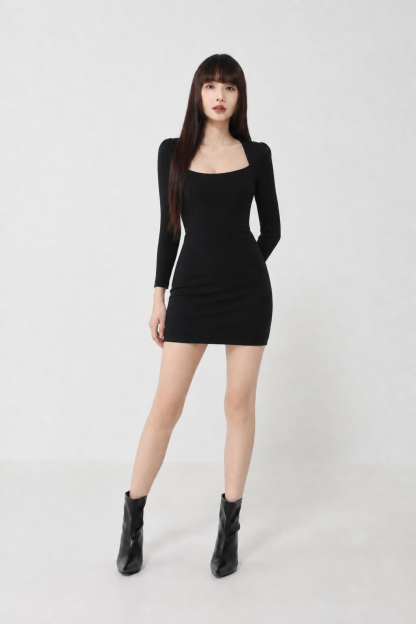 Fake Two Piece Long Sleeve Dress 