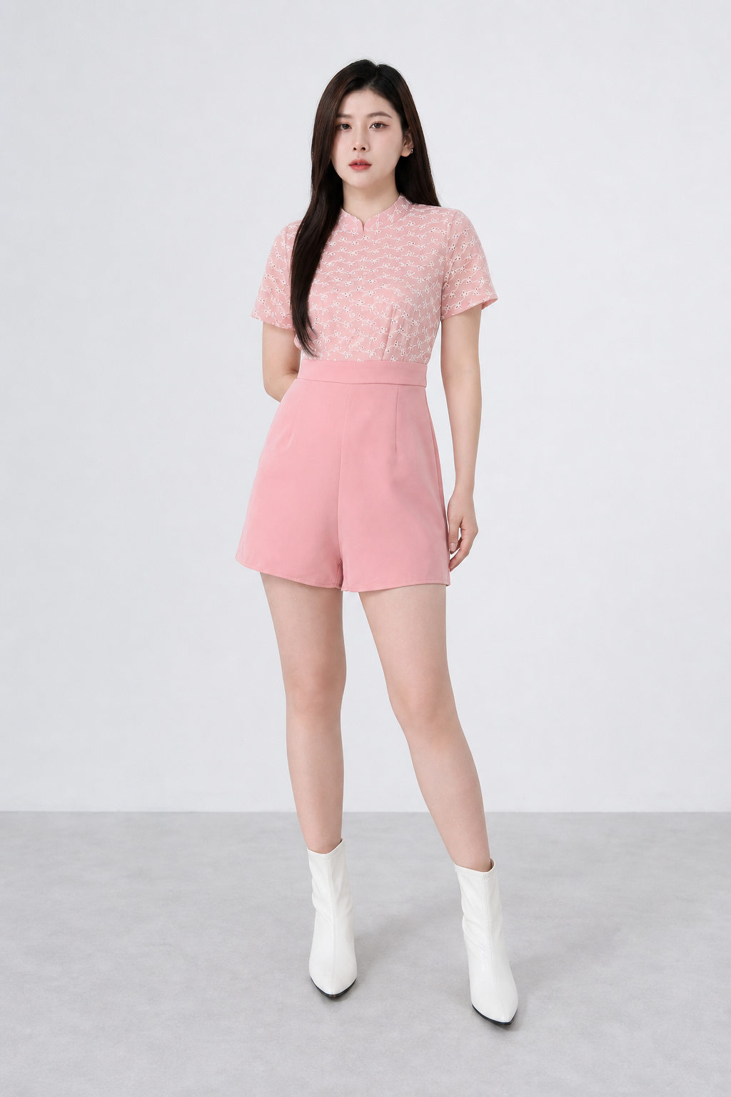 Eyelet Pattern Jumpsuit With Belt 18916