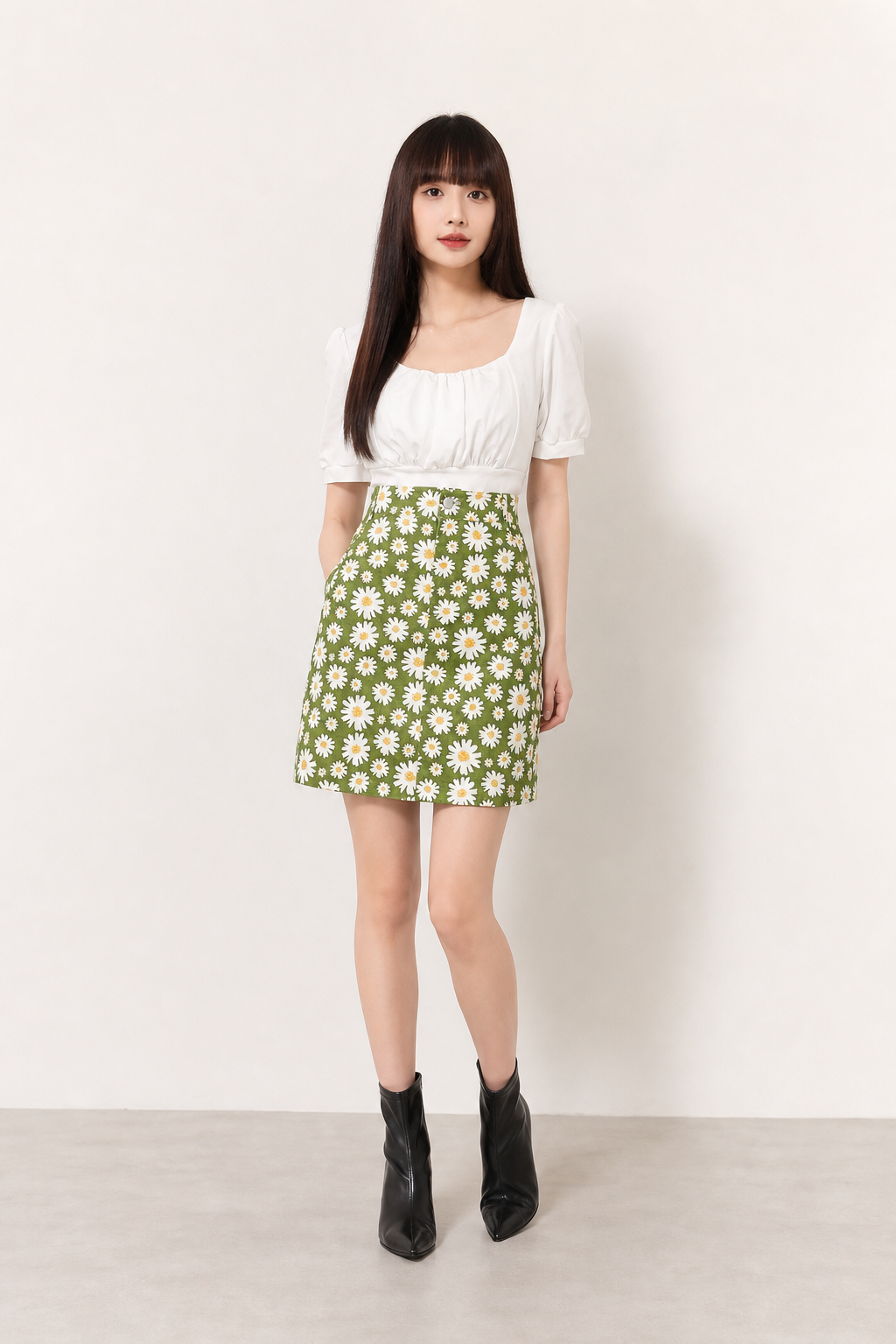 Puff Sleeve Round Neck Top 16847