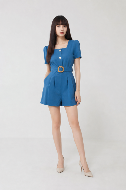 Square Neck Jumpsuit With Belt 16863