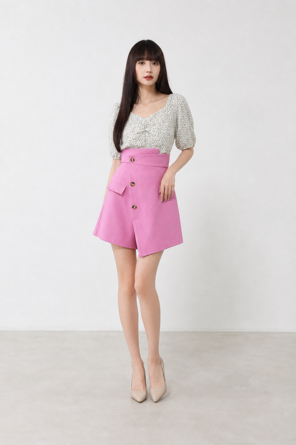 Two Tone Printed Flower Skirt Pants Jumpsuit 16865