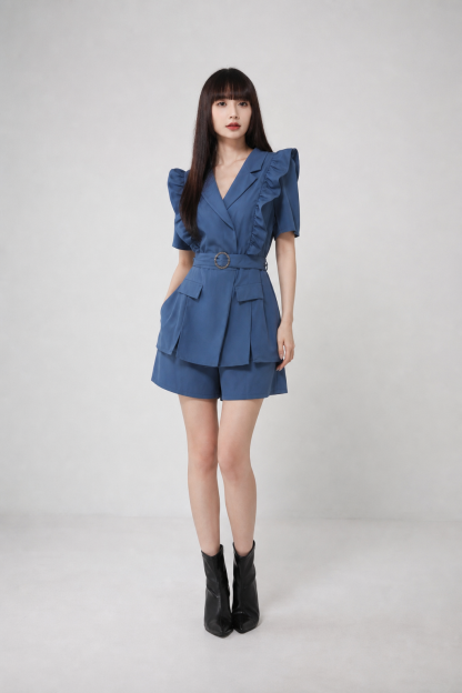 Wrap Collar Jumpsuit With Belt 16872