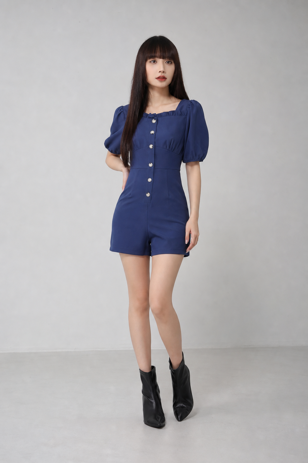 Square Neck Decorative Button Jumpsuit 16881