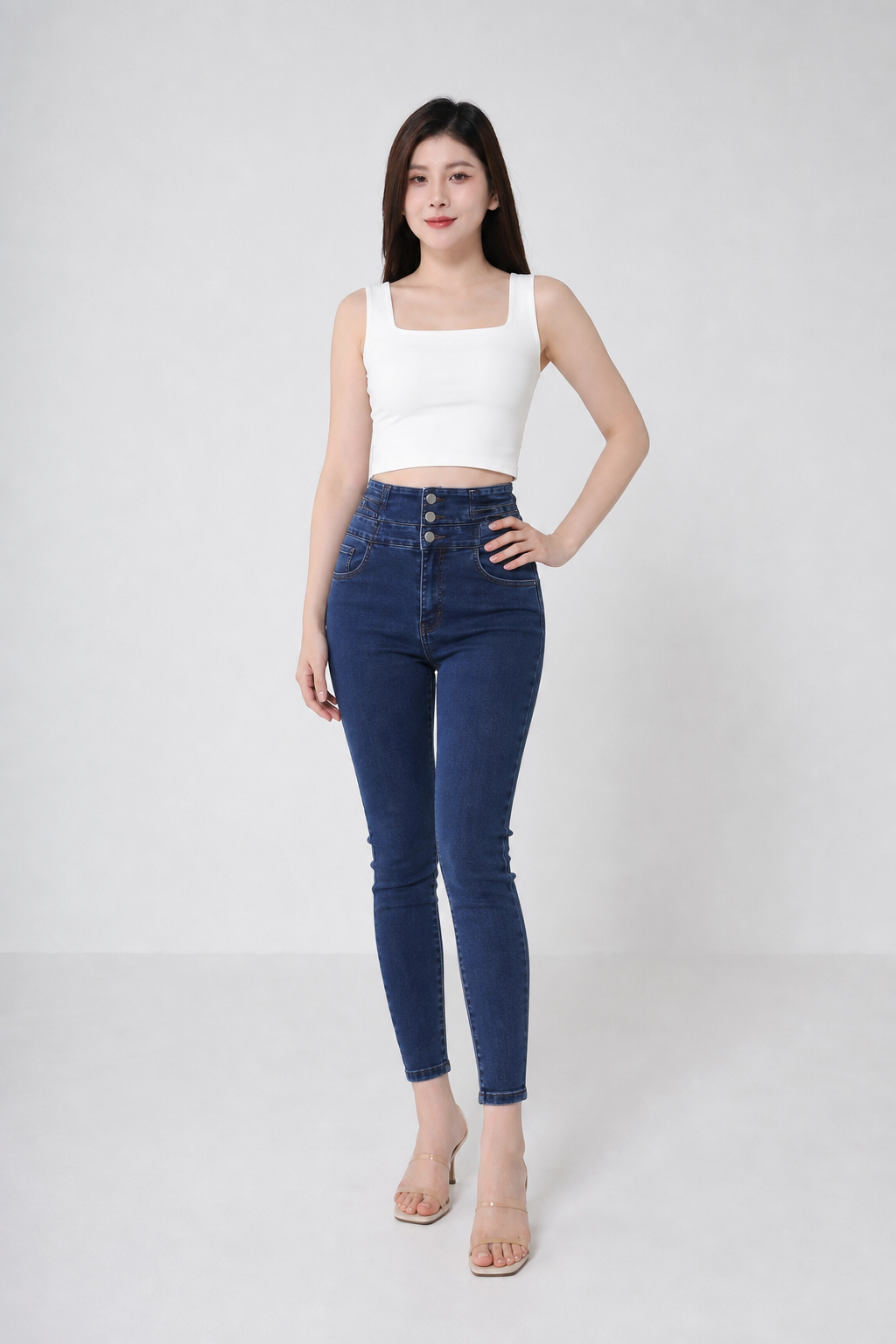 Denim High Waist Long Pants 19214