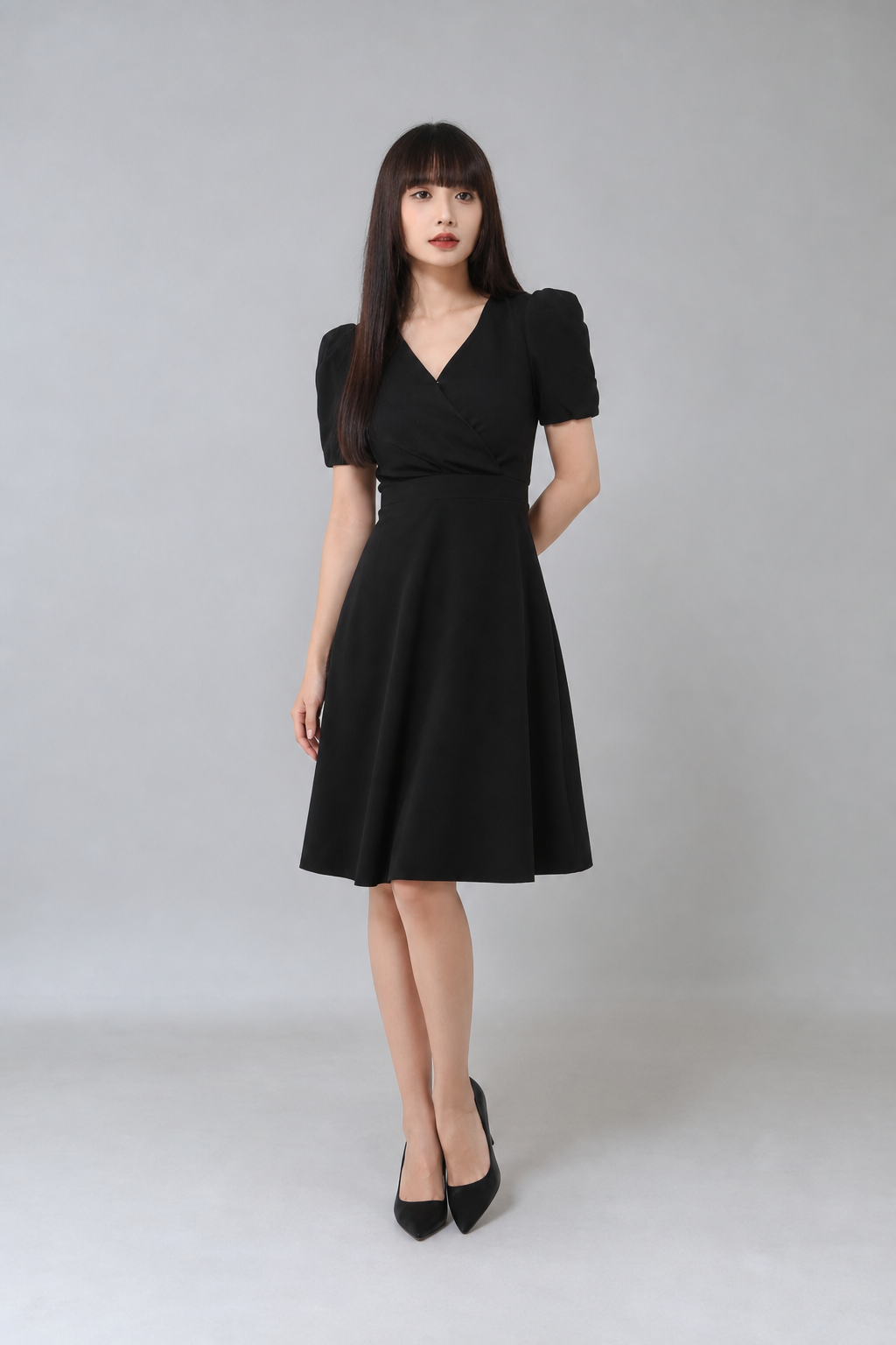 Formal Wrap V Neck Dress 18382