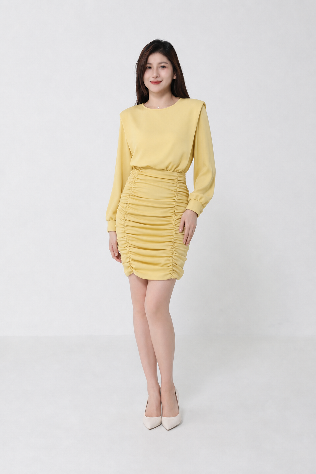 Long Sleeve Drawstring Dress 
