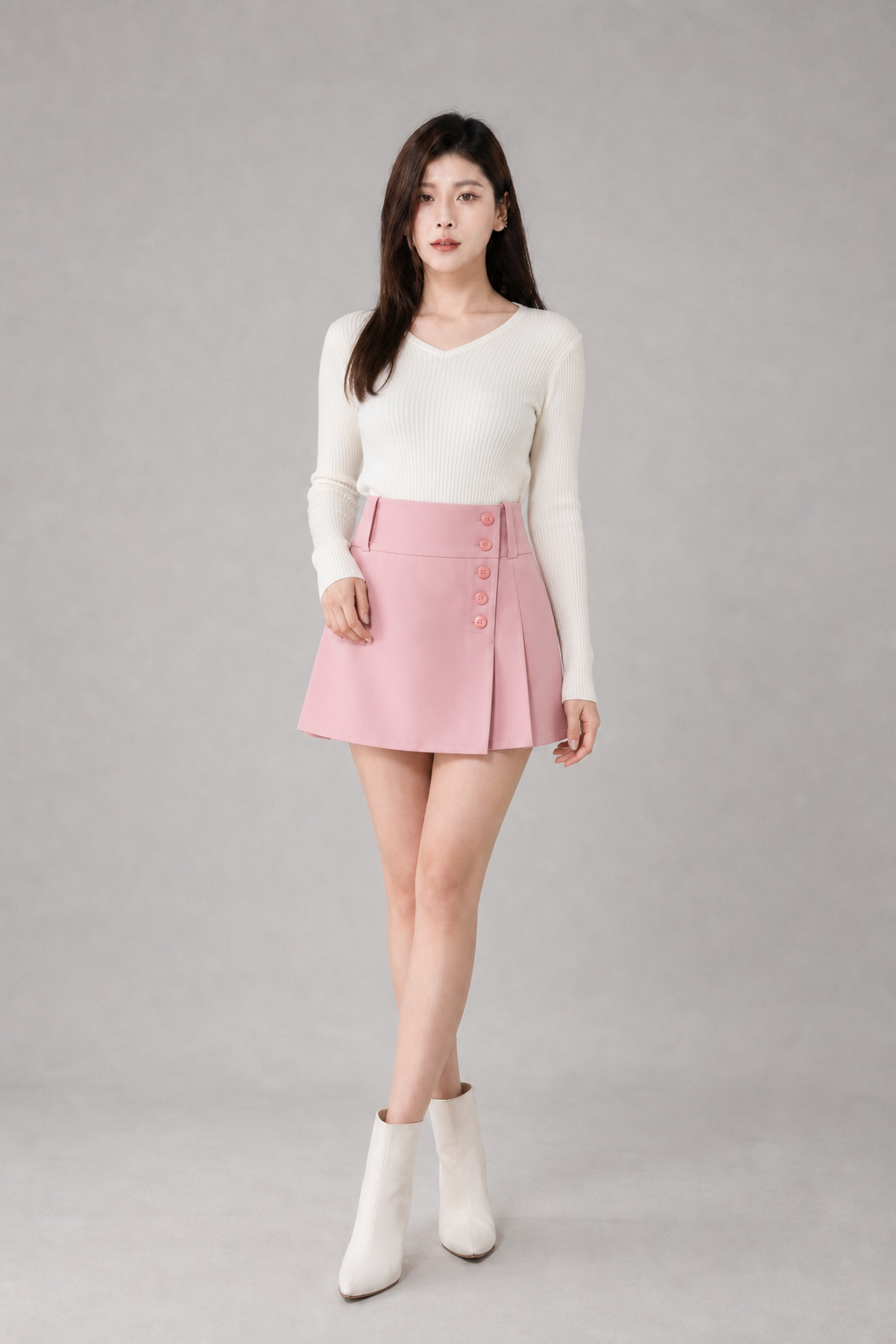 Front Button Pleated Skirt Pant 39997
