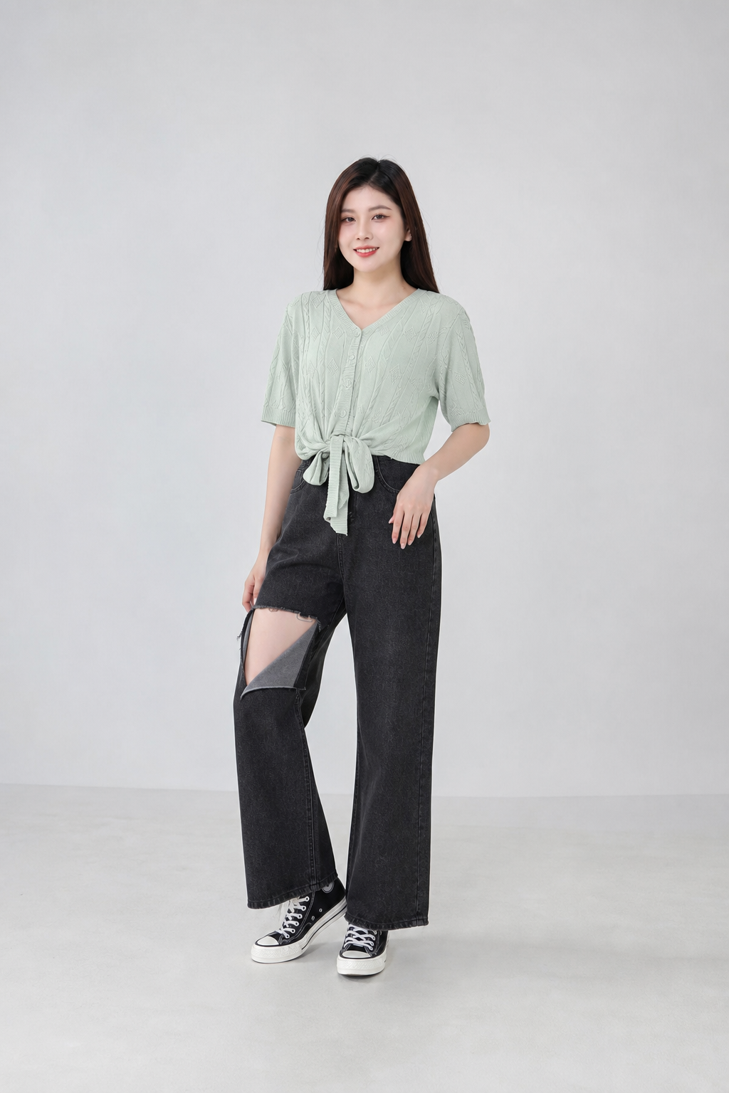 Knitted Front Tie Up Top 19622