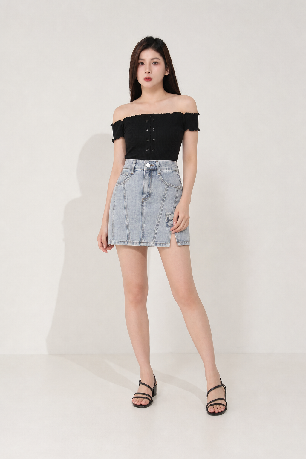 Knitted Off Shoulder Tie Up Top 19692