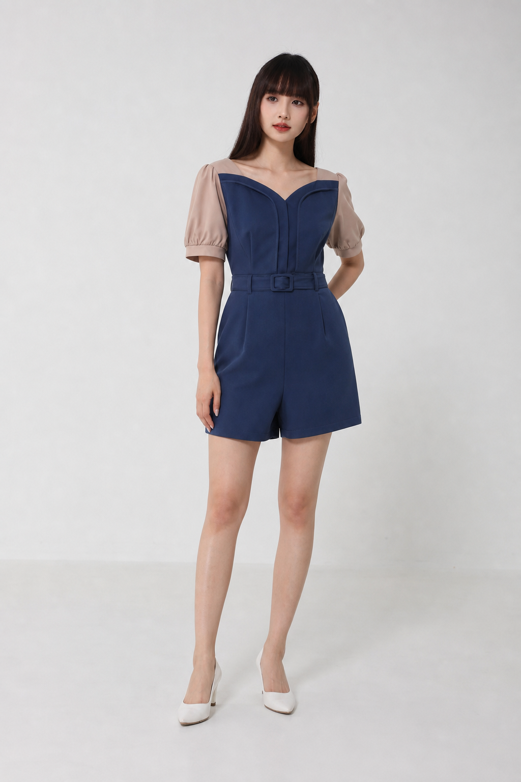 Two Tone Sweetheart Neckline Jumpsuit With Belt 18459