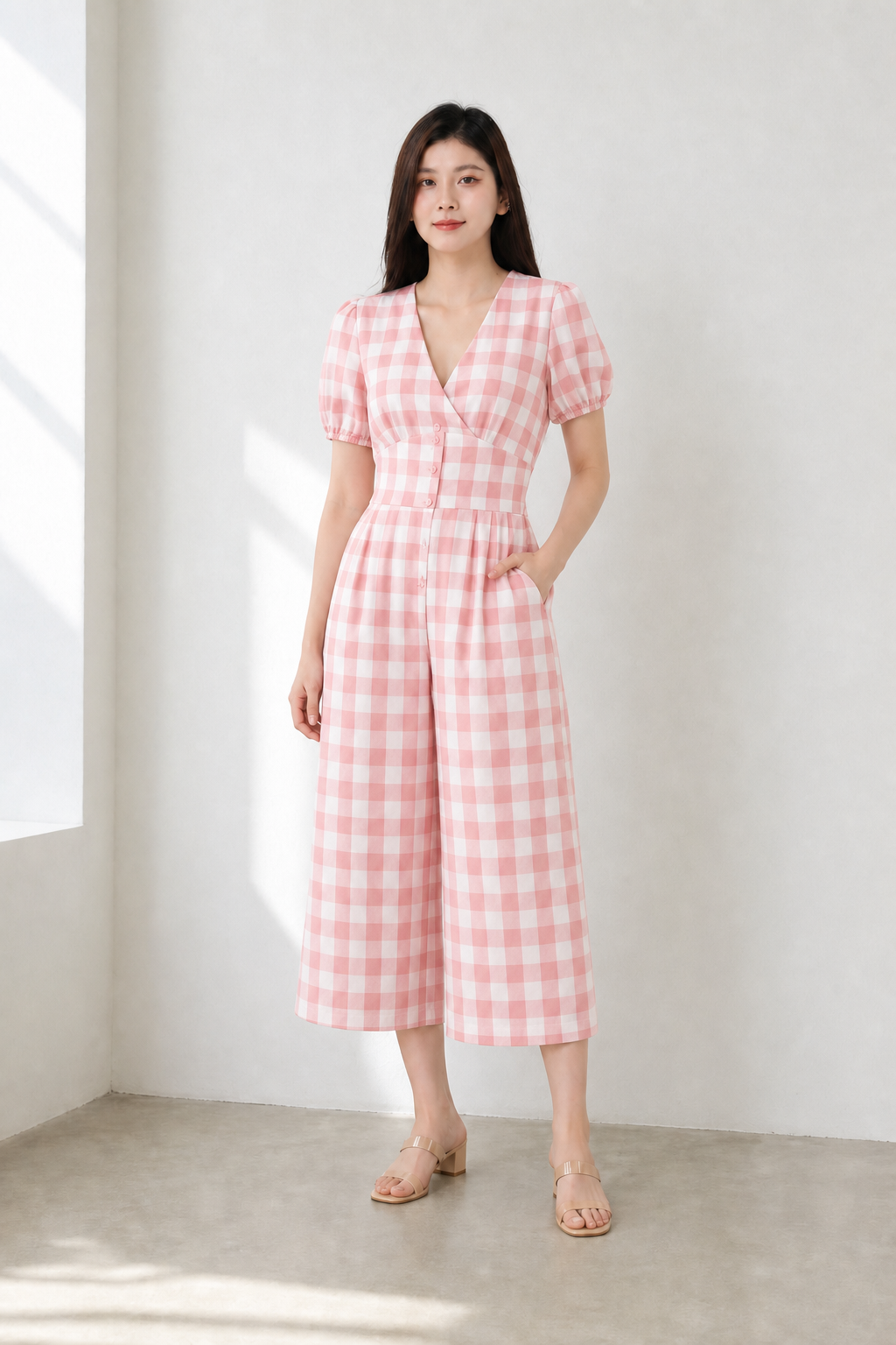 Deep V Checker Jumpsuit 18607