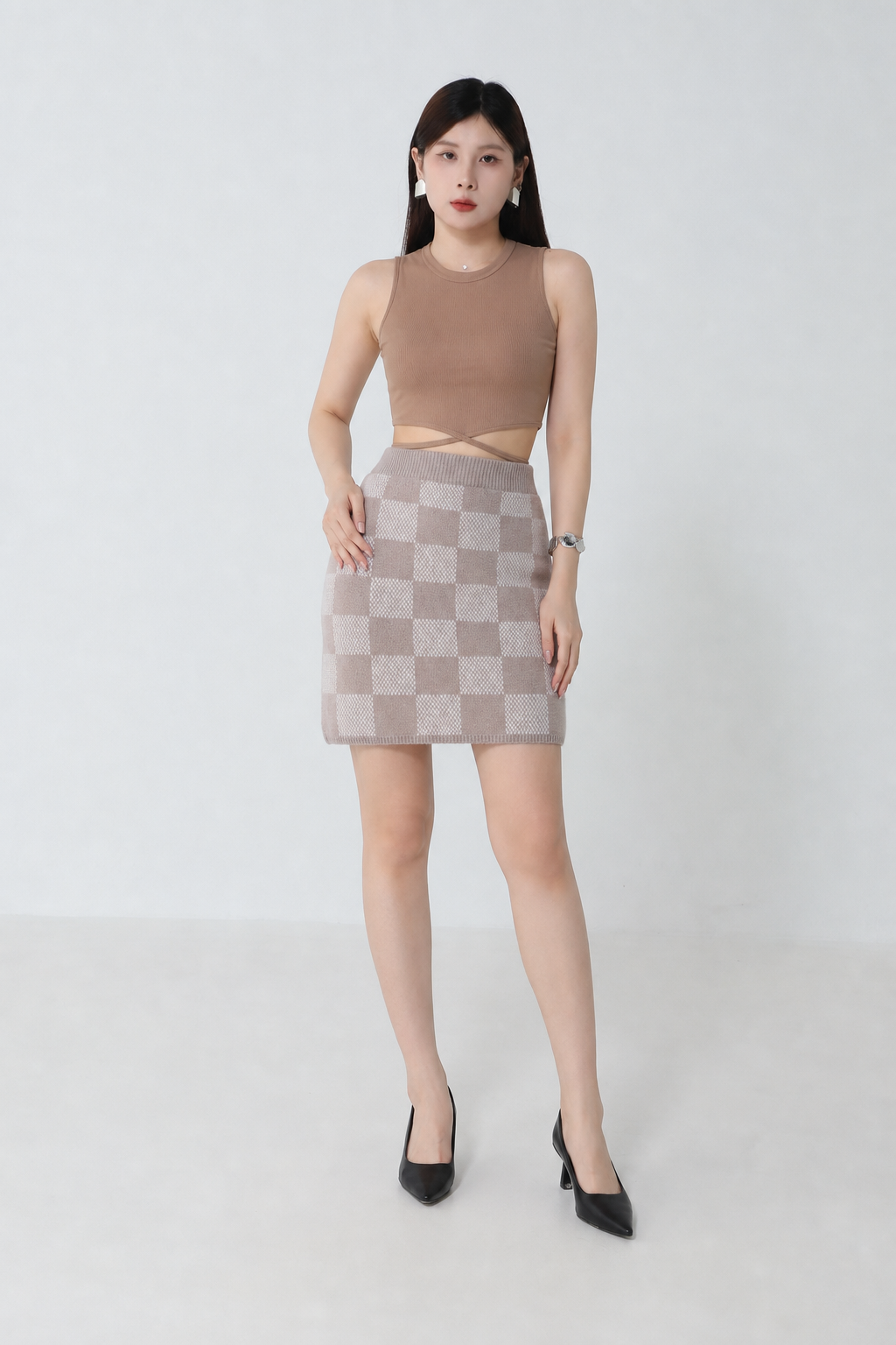 Knitted Checker Skirt 