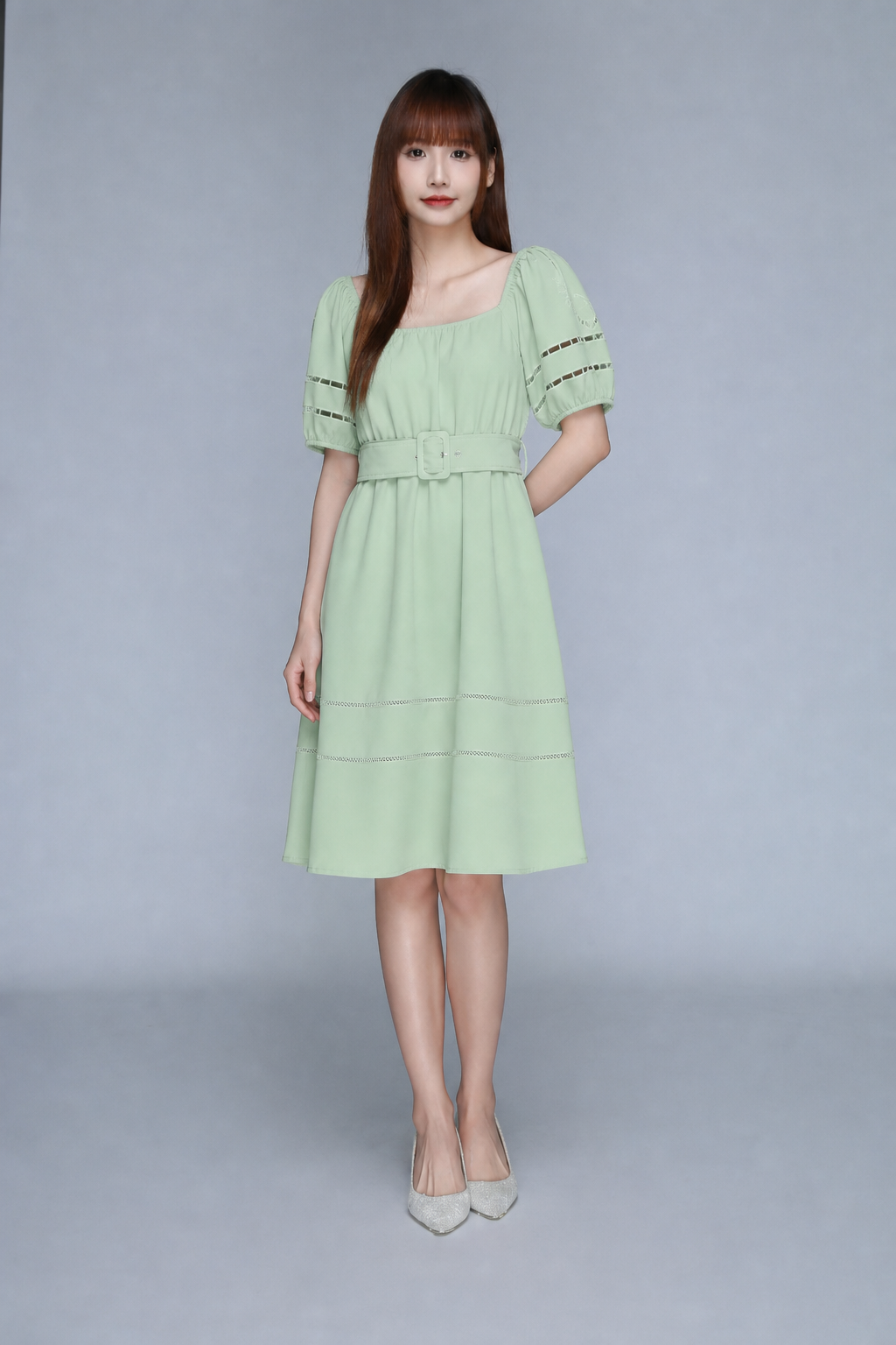 Puff Sleeve With Belt Dress 