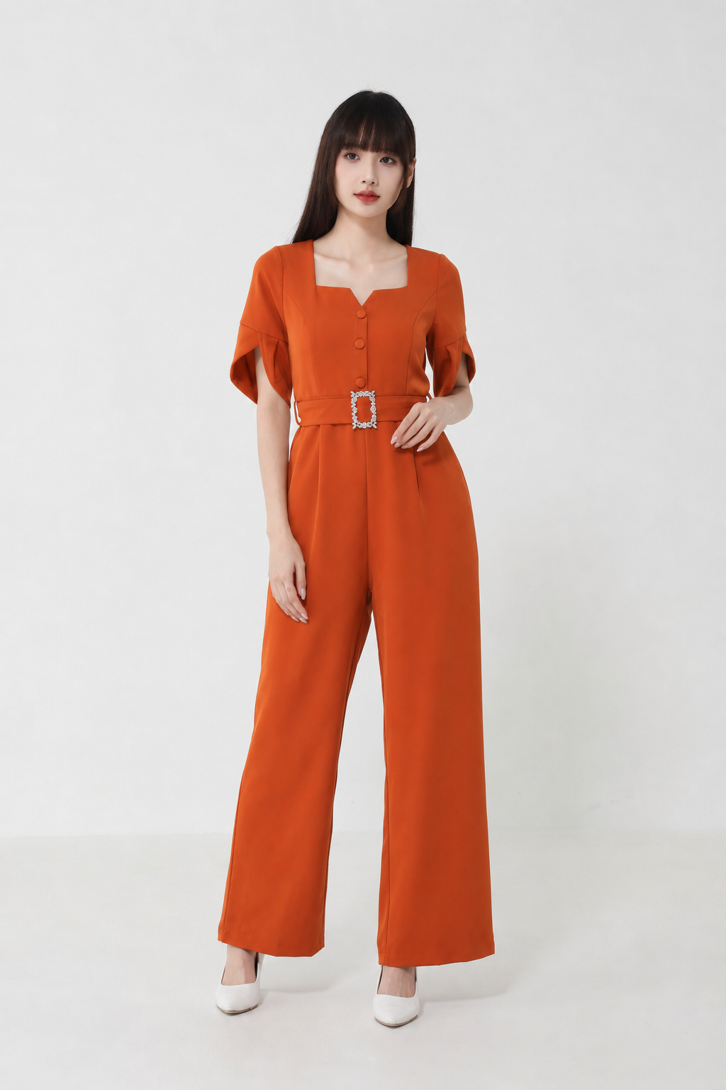 Sweetheart Neckline With Belt Jumpsuit 