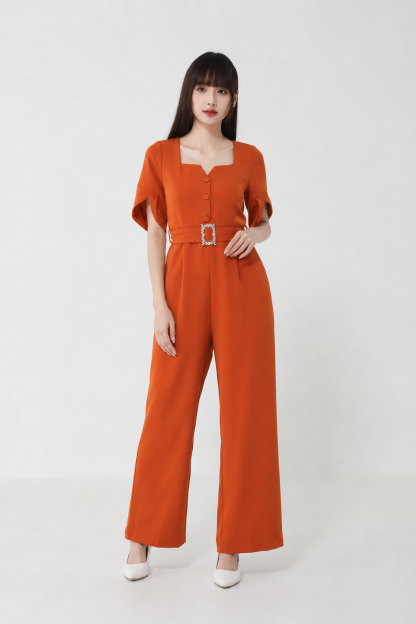 Sweetheart Neckline With Belt Jumpsuit 
